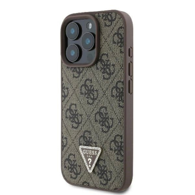 iPhone 16 Pro Max – Guess Leather Metal Logo Strass Crossbody dėklas - Rudas 1