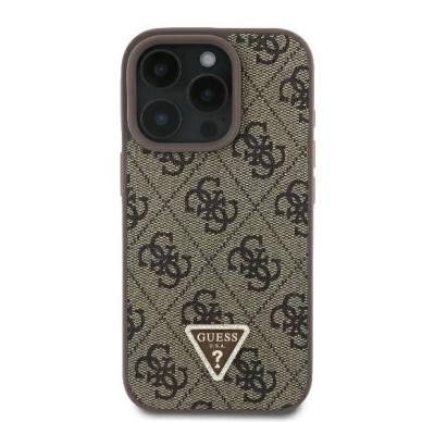 iPhone 16 Pro Max – Guess Leather Metal Logo Strass Crossbody dėklas - Rudas 2
