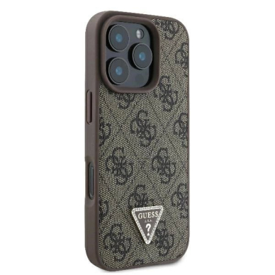 iPhone 16 Pro Max – Guess Leather Metal Logo Strass Crossbody dėklas - Rudas 3