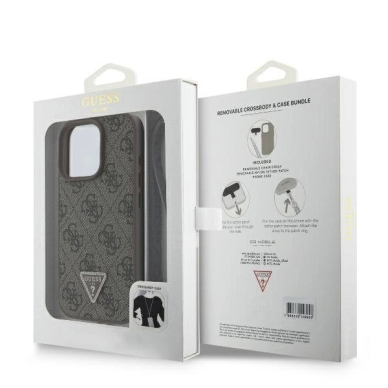 iPhone 16 Pro Max – Guess Leather Metal Logo Strass Crossbody dėklas - Rudas 8