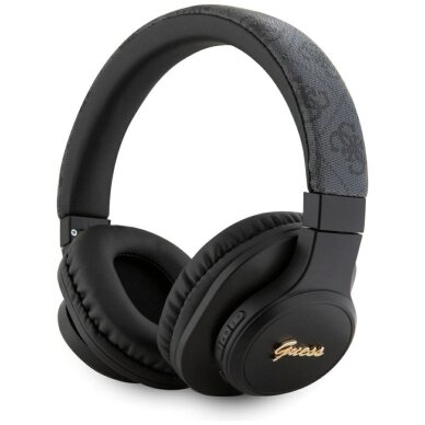 Belaidės ausinės Guess Leather Tone On Tone Script Bluetooth 4G Over-Ear – juodos