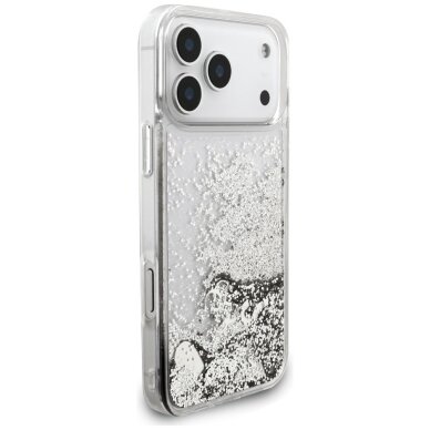 iPhone 17 Pro Max Guess Liquid Glitter Charms dėklas – sidabrinis 3