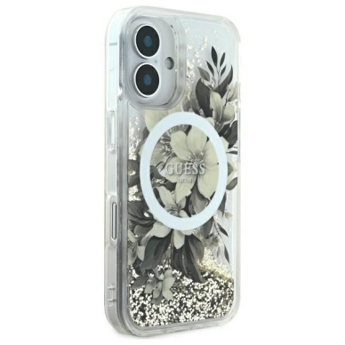 iPhone 16 – Guess Liquid Glitter Flower MagSafe dėklas - Smėlinis 3