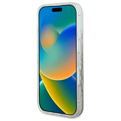 iPhone 16 – Guess Liquid Glitter Flower MagSafe dėklas - Smėlinis 4