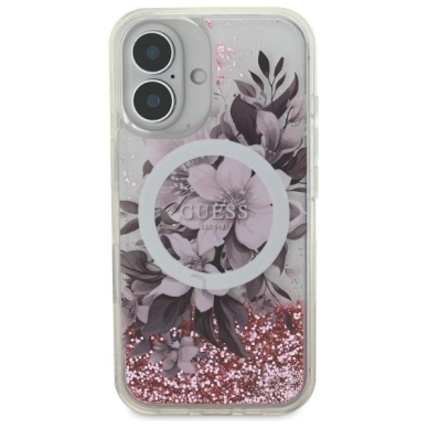 iPhone 16 – Guess Liquid Glitter Flower MagSafe dėklas - Rožinis 2