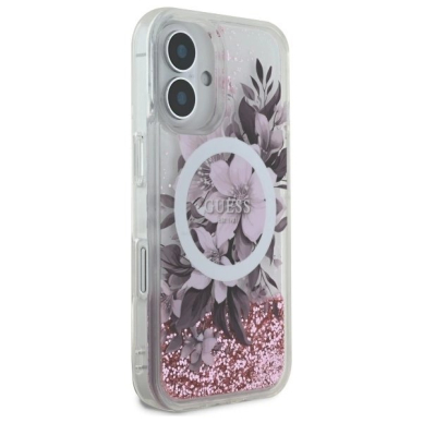 iPhone 16 – Guess Liquid Glitter Flower MagSafe dėklas - Rožinis 3