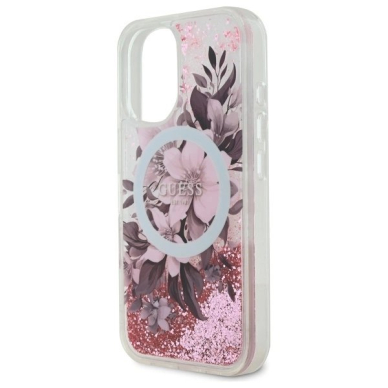 iPhone 16 – Guess Liquid Glitter Flower MagSafe dėklas - Rožinis 5