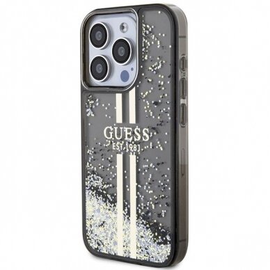 Originalus Guess dėklas Liquid Glitter Auksinis StripesiPhone 15 Pro - Juodas 1 Originalus Guess dėklas Liquid Glitter Auksinis StripesiPhone 15 Pro - Juodas 1