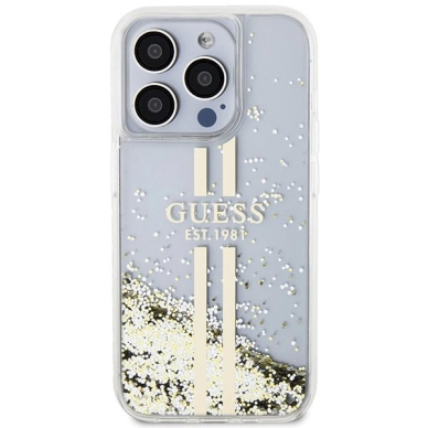 Originalus Guess dėklas Liquid Glitter Auksinis StripesiPhone 15 Pro - transparent 2 Originalus Guess dėklas Liquid Glitter Auksinis StripesiPhone 15 Pro - transparent 2