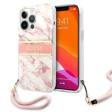 Guess Marble Strap Collection iPhone 13 Pro Max 6.7&quot; Dėklas - Rožinis