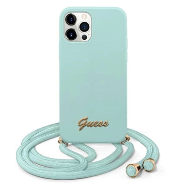 Guess Metal Logo Cord Dėklas skirtas iPhone 12 Pro Max 6.7&quot; - Šviesiai Mėlynas