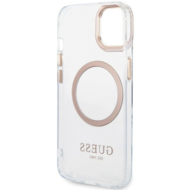 iPhone 15 Plus / 14 Plus Guess Metal Outline MagSafe dėklas - auksinis 6