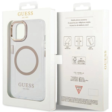iPhone 15 Plus / 14 Plus Guess Metal Outline MagSafe dėklas - auksinis 7