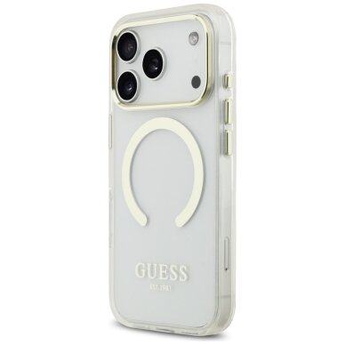 iPhone 17 Pro Guess Metal Outline MagSafe dėklas – auksinis 1