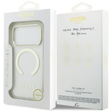 iPhone 17 Pro Guess Metal Outline MagSafe dėklas – auksinis 7