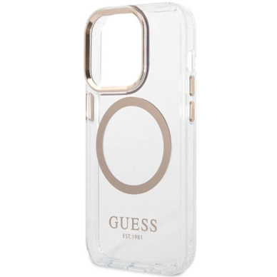 iPhone 15 Pro Max Guess Metal Outline Magsafe dėklas - auksinis 5