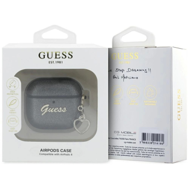 Guess Metallic Script Charm Dėklas skirtas AirPods 4 - Juodas 2
