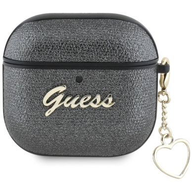 Guess Metallic Script Charm Dėklas skirtas AirPods 4 - Juodas
