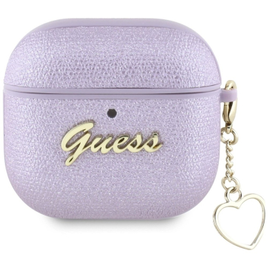 Guess Metallic Script Charm Dėklas skirtas AirPods 4 - Violetinis