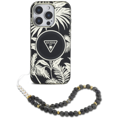 Guess Palm Trees Triangle Pearl Strap MagSafe Dėklas skirtas iPhone 16 Pro Juodas 1