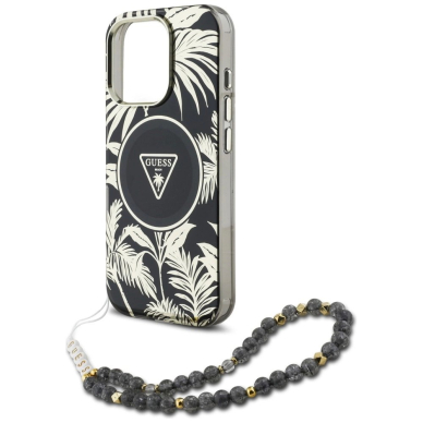 Guess Palm Trees Triangle Pearl Strap MagSafe Dėklas skirtas iPhone 16 Pro Juodas 4