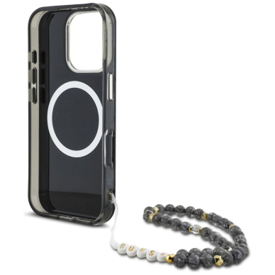 Guess Palm Trees Triangle Pearl Strap MagSafe Dėklas skirtas iPhone 16 Pro Juodas 5