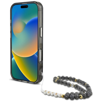 Guess Palm Trees Triangle Pearl Strap MagSafe Dėklas skirtas iPhone 16 Pro Max Juodas 3
