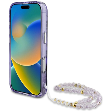 Guess Palm Trees Triangle Pearl Strap MagSafe Dėklas skirtas iPhone 16 Pro Max Violetinis 3