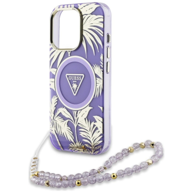 Guess Palm Trees Triangle Pearl Strap MagSafe Dėklas skirtas iPhone 16 Pro Max Violetinis 4