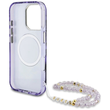 Guess Palm Trees Triangle Pearl Strap MagSafe Dėklas skirtas iPhone 16 Pro Max Violetinis 5