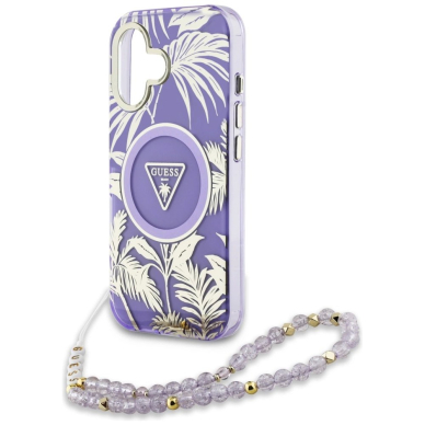 Guess Palm Trees Triangle Pearl Strap MagSafe Dėklas skirtas iPhone 16 Violetinis 4
