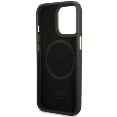 Guess Peony Logo Plate MagSafe Dėklas skirtas iPhone 14 Pro Max 6.7" - Juodas 6
