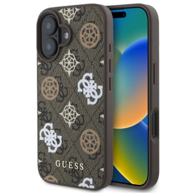 iPhone 16 Guess Peony On 4G Background MagSafe dėklas - rudas