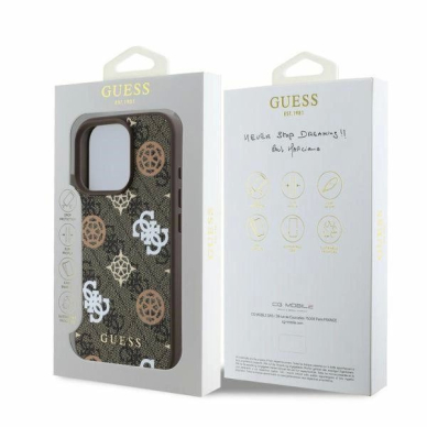iPhone 16 Pro Guess Peony On 4G Background MagSafe dėklas - rudas 4