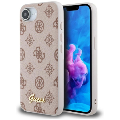 iPhone 16e – Guess Peony Script Logo MagSafe dėklas - Rudas