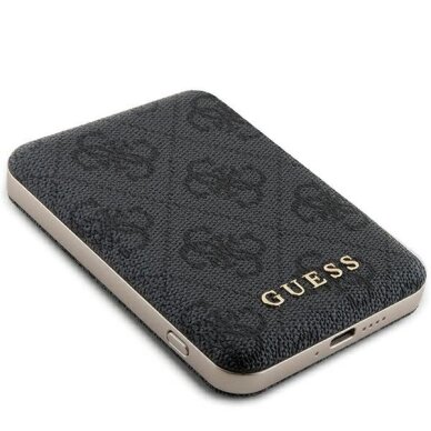 Išorinė baterija Guess GUPB5FP4EMGK 5000 mAh 15 W indukcinė su MagSafe – juoda, 4G Leather Metal Logo 2
