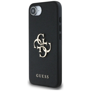 Guess PU Grained 4G Metal Logo Dėklas skirtas iPhone 16e - Juodas 1
