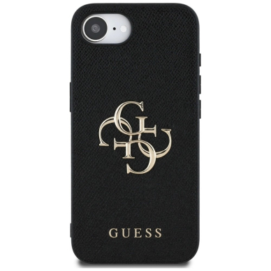 Guess PU Grained 4G Metal Logo Dėklas skirtas iPhone 16e - Juodas 2