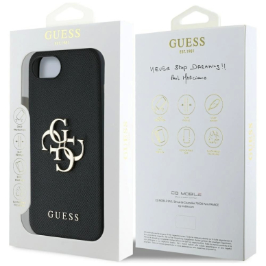 Guess PU Grained 4G Metal Logo Dėklas skirtas iPhone 16e - Juodas 7