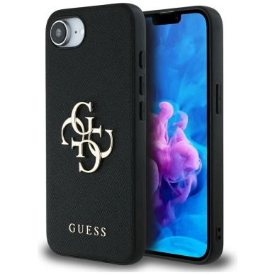 Guess PU Grained 4G Metal Logo Dėklas skirtas iPhone 16e - Juodas