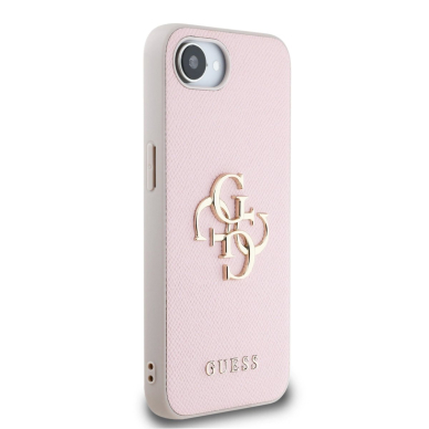 Guess PU Grained 4G Metal Logo iPhone 16e Dėklas - Rožinis 4