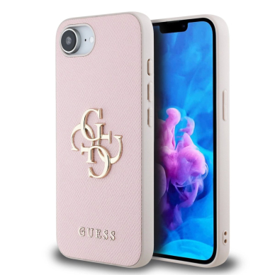 Guess PU Grained 4G Metal Logo iPhone 16e Dėklas - Rožinis
