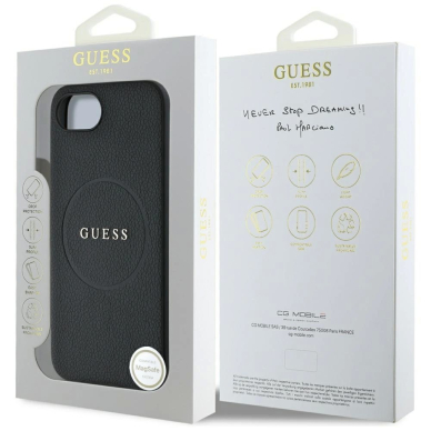 Guess PU Grained Classic Logo Dėklas with MagSafe skirtas iPhone 16e - Juodas 7
