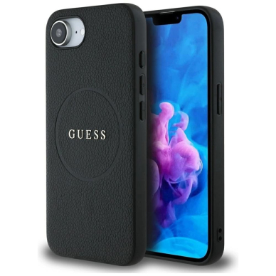 Guess PU Grained Classic Logo Dėklas with MagSafe skirtas iPhone 16e - Juodas