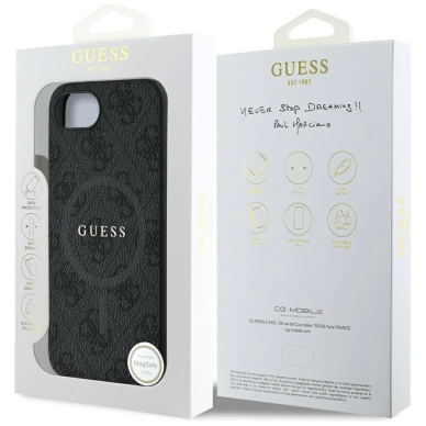 Guess PU Odinis 4G Colored Ring Dėklas with MagSafe skirtas iPhone 16e - Juodas 7