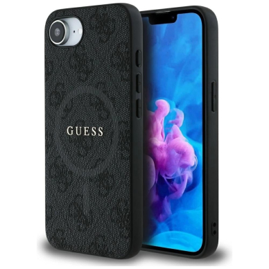 Guess PU Odinis 4G Colored Ring Dėklas with MagSafe skirtas iPhone 16e - Juodas