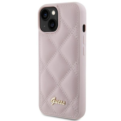 Dėklas Guess Quilted Metal Logo iPhone 15 - Rožinis 1 Dėklas Guess Quilted Metal Logo iPhone 15 - Rožinis 1