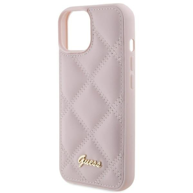 Dėklas Guess Quilted Metal Logo iPhone 15 - Rožinis 5 Dėklas Guess Quilted Metal Logo iPhone 15 - Rožinis 5