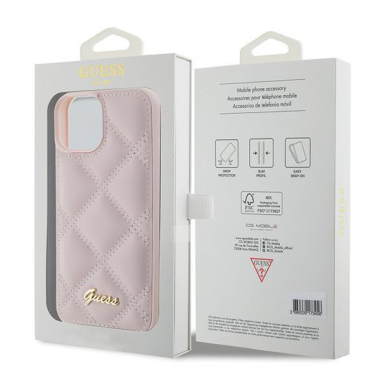 Dėklas Guess Quilted Metal Logo iPhone 15 - Rožinis 7 Dėklas Guess Quilted Metal Logo iPhone 15 - Rožinis 7