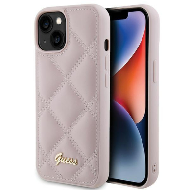 Dėklas Guess Quilted Metal Logo iPhone 15 - Rožinis Dėklas Guess Quilted Metal Logo iPhone 15 - Rožinis